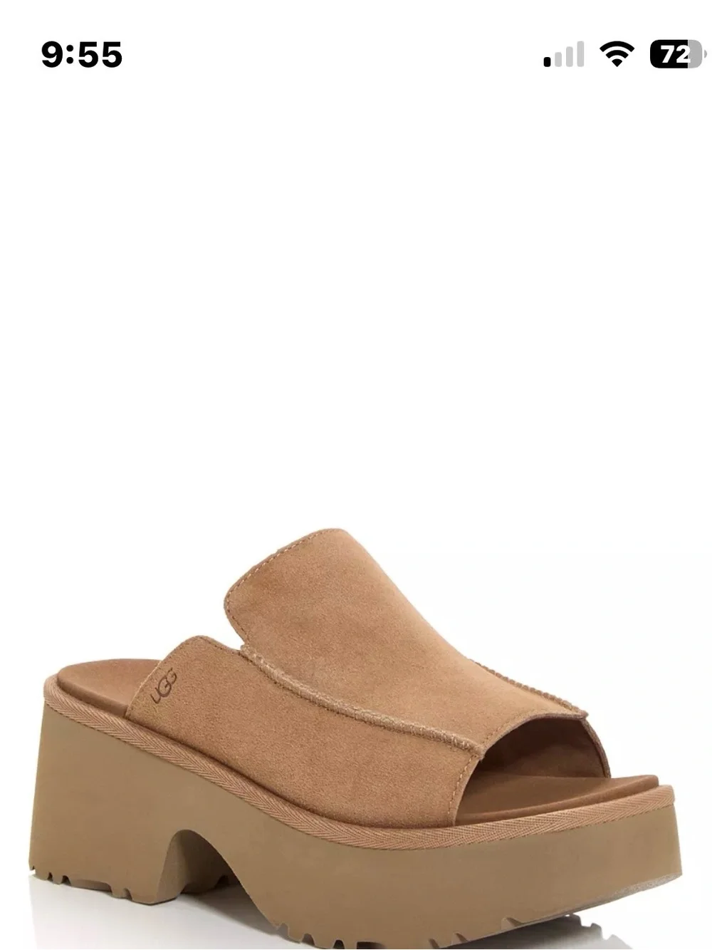 UGG Suede Platform Slide Sandals Camel Tan Square Toe Wedge Slides Sz 9